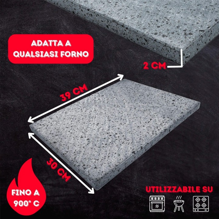 Pierre à pizza pour four 39 x 30 cm avec pelle - vue arrière