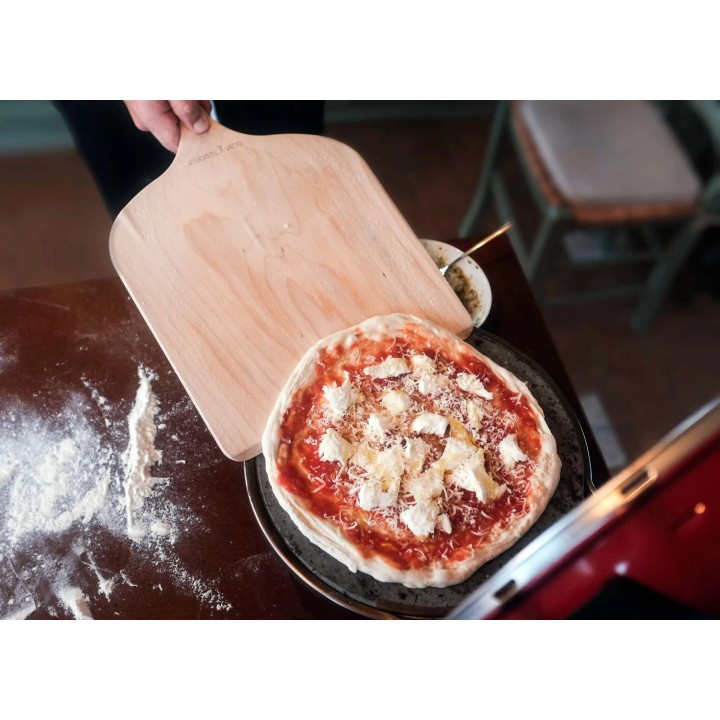 Pierre à pizza pour four ronde Ø 35 cm avec pelle - vue arrière